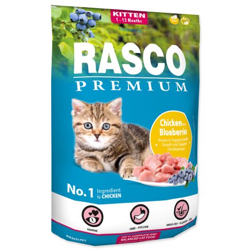 Rasco Premium száraztáp kölyök macskáknak, csirkés - áfonyás 400g