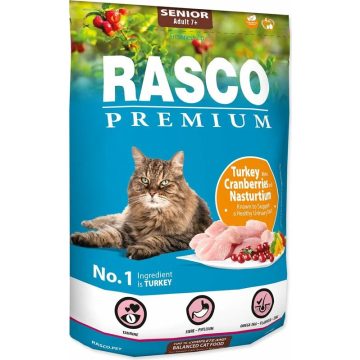   Rasco Premium száraztáp idős macskáknak, pulyával, áfonyával, vizitorma kivonattal  400g