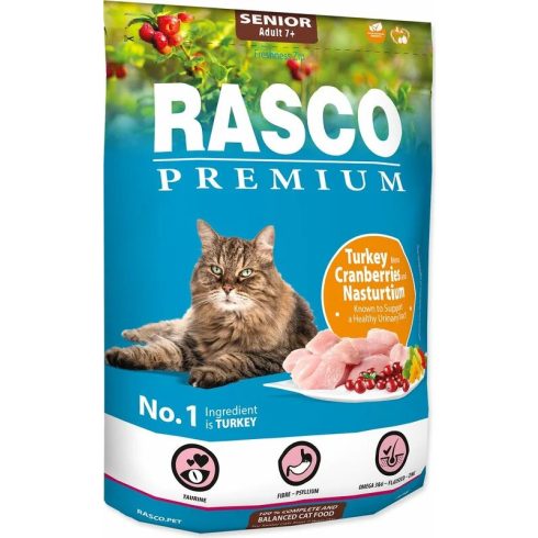 Rasco Premium száraztáp idős macskáknak, pulyával, áfonyával, vizitorma kivonattal  400g