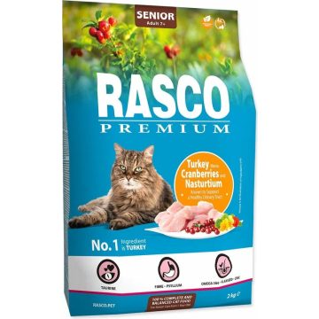   Rasco Premium száraztáp idős macskáknak, pulyával, áfonyával, vizitorma kivonattal  2kg