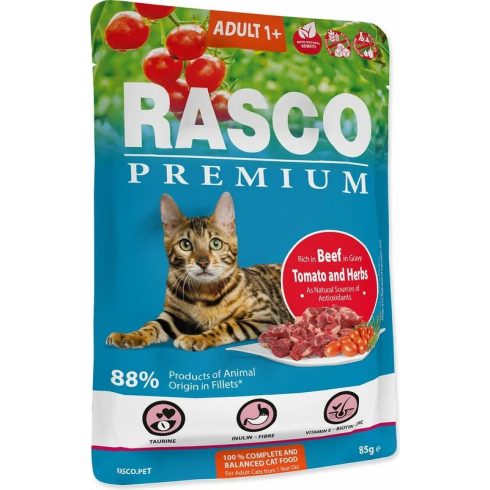 Rasco Premium alutasakos felnőtt macskáknak, marha gyógynövényekkel 85g