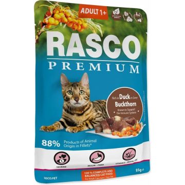   Rasco Premium alutasakos felnőtt macskáknak, kacsa homoktövissel 85g