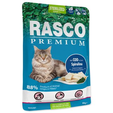   Rasco Premium alutasakos ivartalanított macskáknak, tőkehal sprirulinával 85g