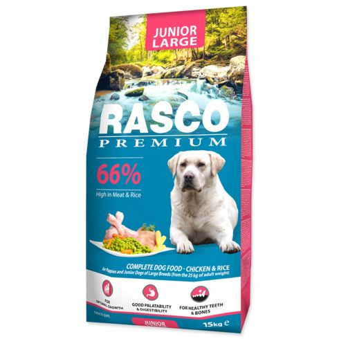 RASCO Premium kölyök / junior száraztáp 25 kg feletti, nagy és óriás fajtájú idősebb kutyák számára 15kg