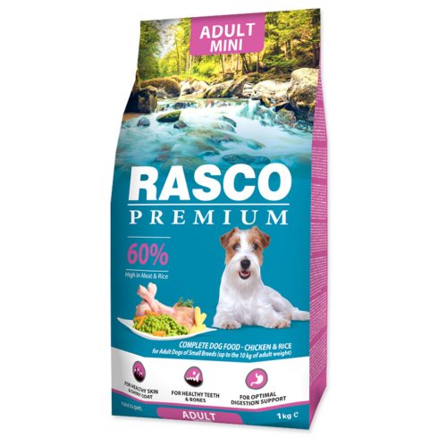 RASCO Premium száraztáp kisebb termetű felnőtt kutyák számára csirkehússal és rizzsel 1kg