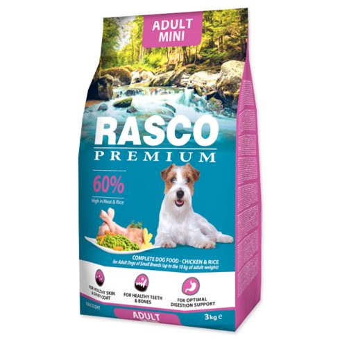 RASCO Premium száraztáp kisebb termetű felnőtt kutyák számára csirkehússal és rizzsel 3kg
