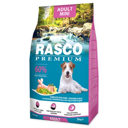 RASCO Premium száraztáp kisebb termetű felnőtt kutyák számára csirkehússal és rizzsel 3kg