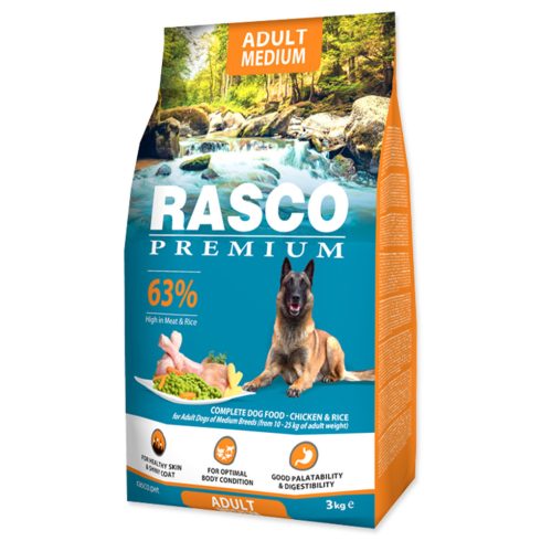 RASCO Premium szárazeledel csirkével és rizzsel közepes méretű felnőtt kutyáknak 3kg