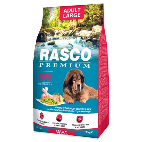 RASCO Premium száraztáp nagy- és óriástestű kutyáknak csirkével és rizzsel 3kg