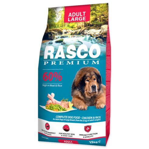 RASCO Premium száraztáp nagy- és óriástestű kutyáknak csirkével és rizzsel 15kg