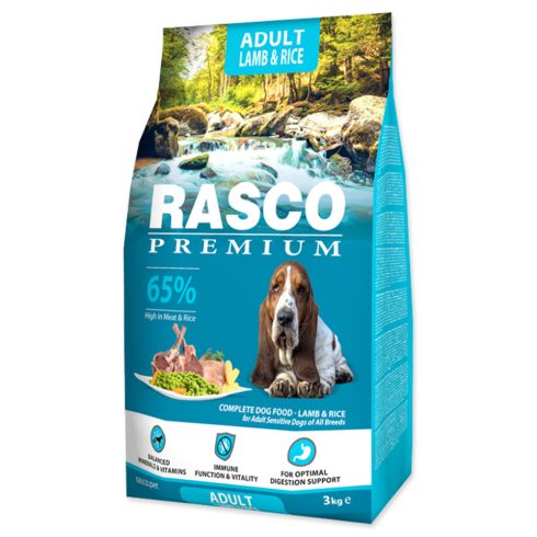 RASCO Premium száraztáp érzékeny emésztőrendszerű felnőtt kutyák számára bárányhússal és rizzsel 3 kg