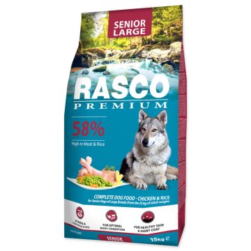   RASCO Premium száraztáp csirkével és rizzsel 25kg feletti, nagy és óriás fajtájú idősebb kutyák számára, 15kg