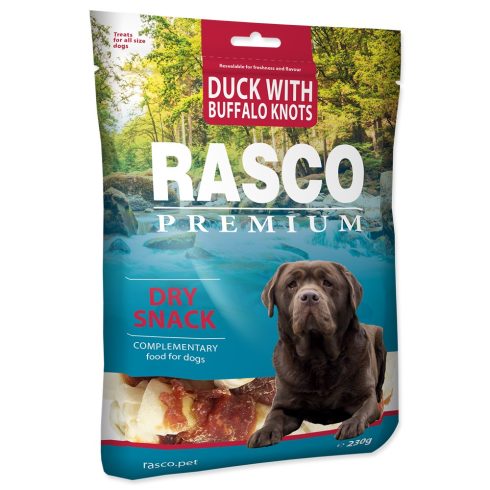 RASCO Premium kacsa-bivalybőr csomók, jutalomfalat kutyáknak 230gr