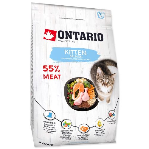 ONTARIO száraztáp kölyök és vemhes macskáknak lazaccal 400gr