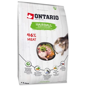   ONTARIO száraztáp szőrlabda képződés ellen macskáknak 6,5kg