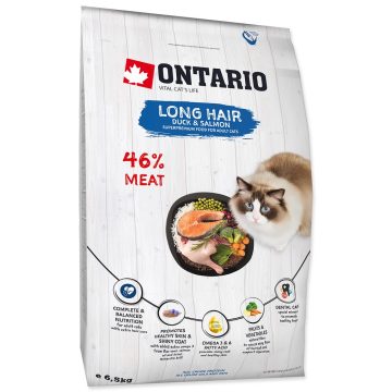   ONTARIO száraztáp hosszúszőrű macskáknak kacsa és lazac 6,5kg