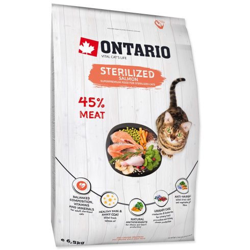 ONTARIO száraztáp ivartalanított macskáknak lazaccal 6,5kg