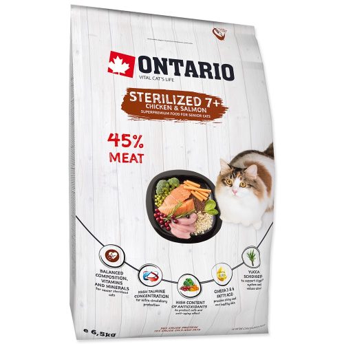ONTARIO száraztáp 7 évesnél idősebb, ivartalanított macskáknak 6,5kg