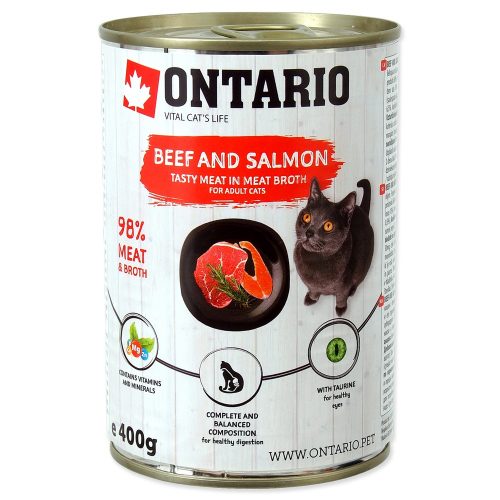 ONTARIO felnőtt macska konzerv marhával és lazaccal 400gr
