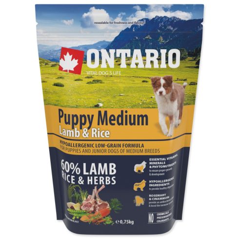 Ontario Puppy Medium bárány és rizs 0,75 kg