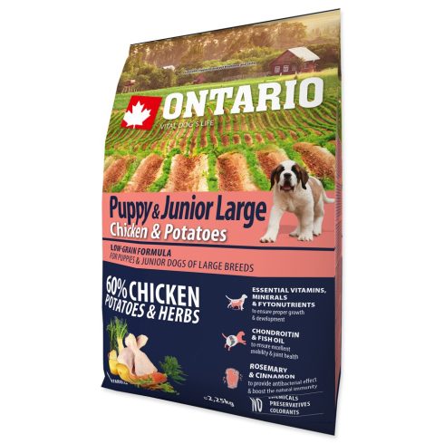 ONTARIO száraztáp kölyök, nagytestű kutyáknak csirkével és burgonyával 2,25kg