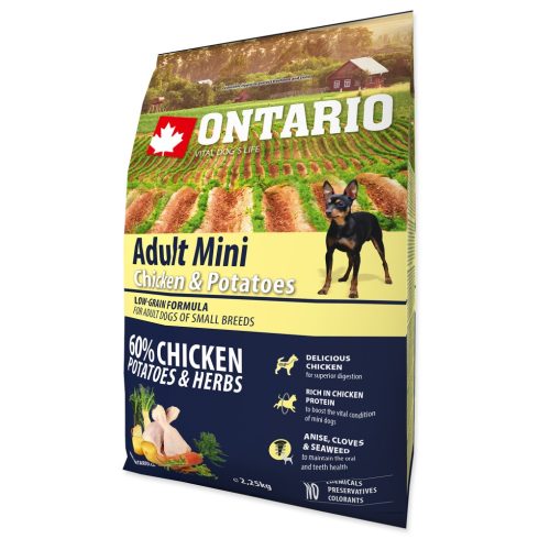 ONTARIO száraztáp felnőtt, kistestű kutyáknak csirkével és burgonyával 2,25kg