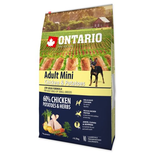 ONTARIO száraztáp felnőtt, kistestű kutyáknak csirkével és burgonyával 6,5kg