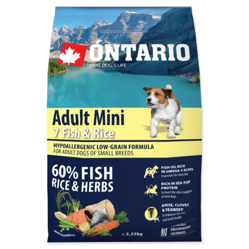 ONTARIO száraztáp felnőtt,kistestű kutyáknak hallal és rizzsel 2,25kg