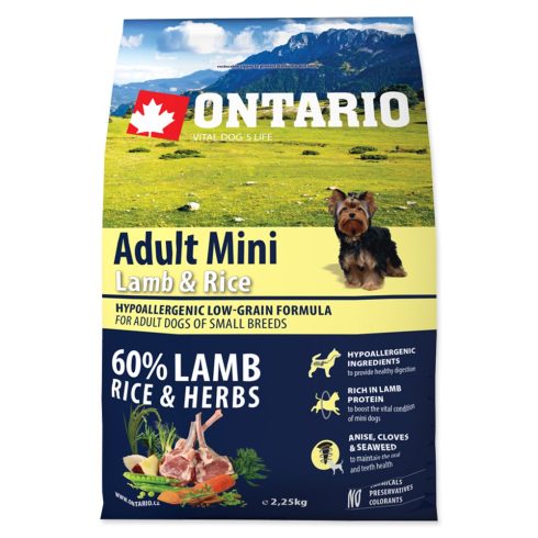 ONTARIO száraztáp felnőtt, kistestű kutyáknak báránnyal és rizzsel 2,25kg