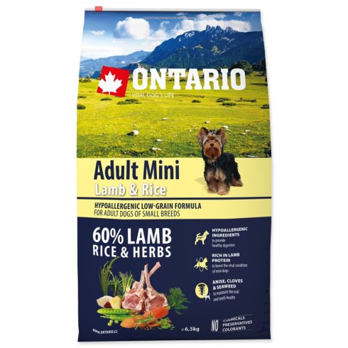 ONTARIO száraztáp felnőtt, kistestű kutyáknak báránnyal és rizzsel 6,5kg