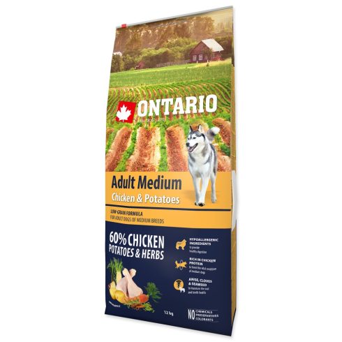 ONTARIO száraztáp felnőtt, közepes testű kutyáknak csirkével és burgonyával 12kg