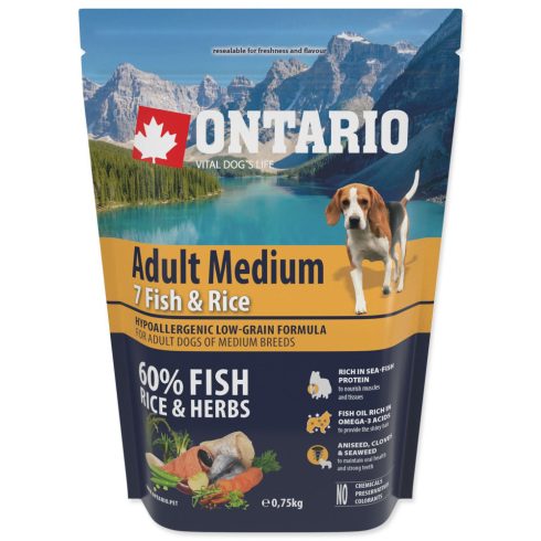 Ontario Felnőtt Közepes 7 Hal és rizs 0,75 kg