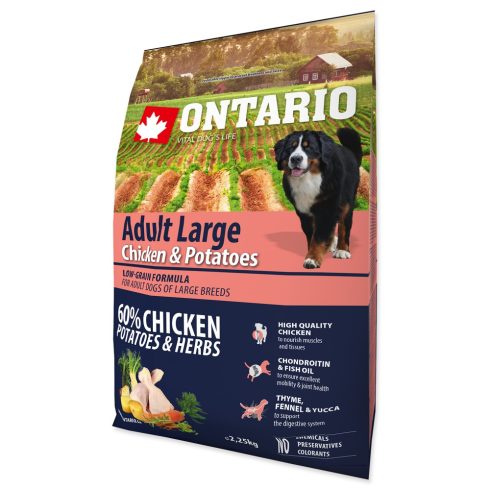 ONTARIO száraztáp felnőtt, nagytestű kutyáknak csirkével és burgonyával 2,25kg