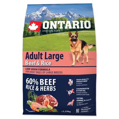 ONTARIO száraztáp felnőtt, nagytestű kutyáknak marhával és rizzsel 2,25kg