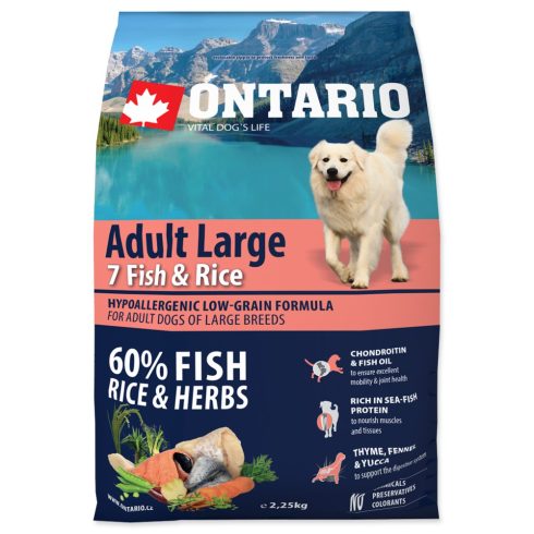 ONTARIO száraztáp felnőtt, nagytestű kutyáknak hallal és rizzsel 2,25kg