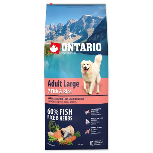ONTARIO száraztáp felnőtt, nagytestű kutyáknak hallal és rizzsel 12kg
