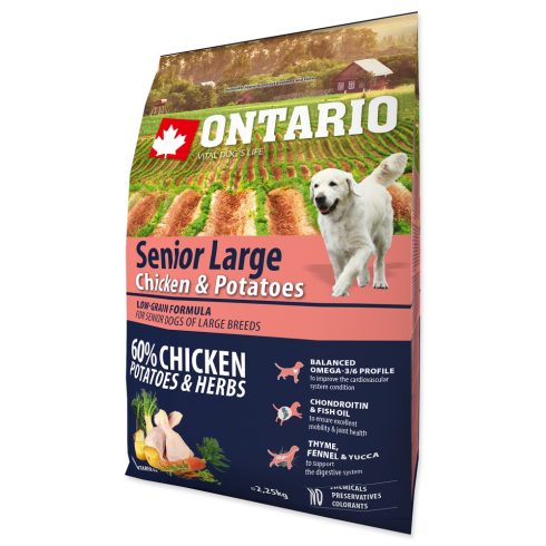ONTARIO száraztáp idős, nagytestű kutyáknak csirkével és rizzsel 2,25kg