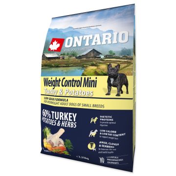   ONTARIO súlykontroll száraztáp kistestű kutyáknak pulykával és burgonyával 2,25kg