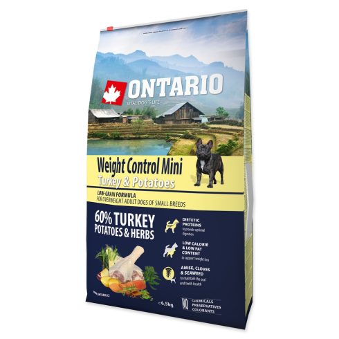 ONTARIO súlykontroll száraztáp kistestű kutyáknak pulykával és burgonyával 6,5kg