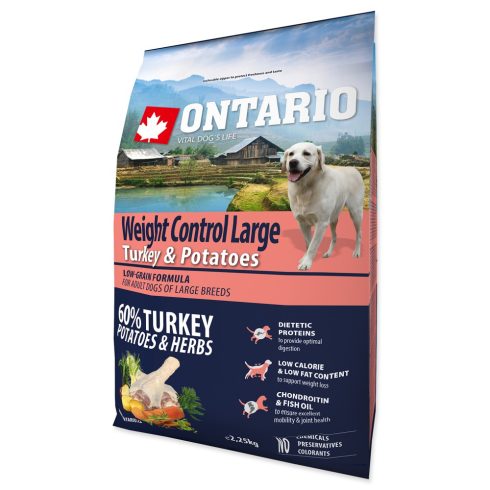 ONTARIO súlykontroll száraztáp nagytestű kutyáknak pulykával és burgonyával 2,25kg