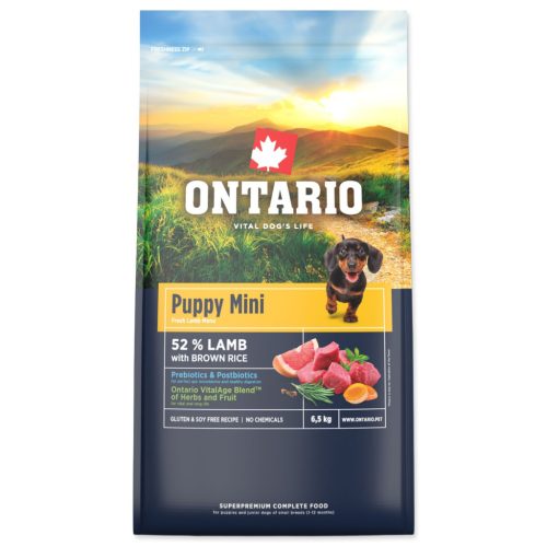 Ontario Kölyök kis testű kutyaeledel bárányhús és barna rizs 6,5 kg