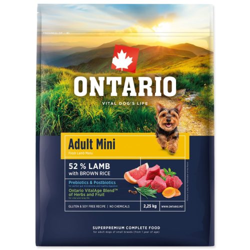 Ontario Felnőtt kis testű kutyaeledel bárányhús és barna rizs 2,25 kg