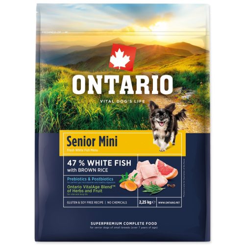 Ontario Senior kis testű kutyaeledel hal és barna rizs 2,25 kg