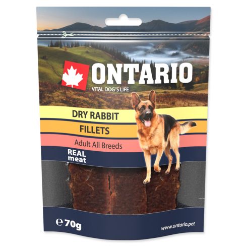 ONTARIO szárított nyúlhús szeletek, jutalomfalat kutyáknak, 70g