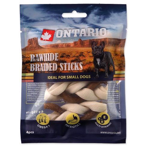 ONTARIO bivalybőr fonott pálcika mix snack -jutalomfalat kutyáknak 7,5cm, 4db