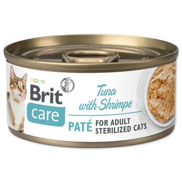   Brit Care Cat Sterilizált tonhal pástétom garnélával 70g