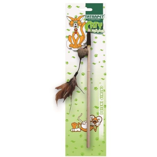Macskajáték, fapálcika szívvel és gumiszalaggal, 40cm