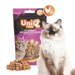 UNIQ PETS CAT SNACKS MIMI  macska jutalomfalat – Szőrlabda elleni puha csirkés szívecskék, 50g