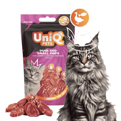 UNIQ PETS CAT SNACKS MIMI macska jutalomfalat – Kacsa és tőkehal apró tallérok, 50g