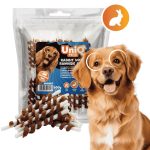 UNIQ PETS DOG SNACKS RAWHIDE – Nyúlhúsba tekert rágórudak (500g)
